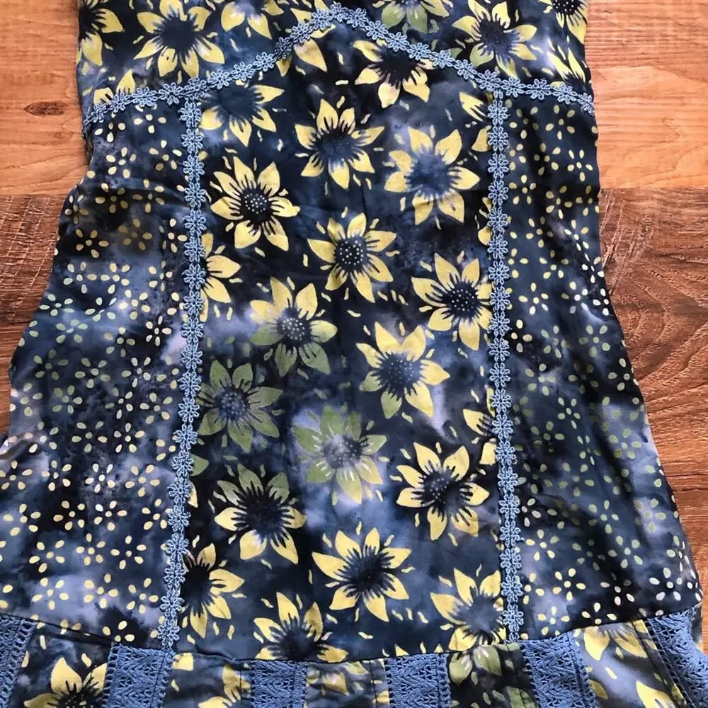 Santiki Girls’ Dress Patchwork Boho Flowers Straps Flowy Blue Multi Size 8